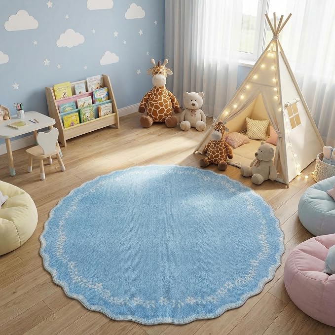 GarveeHome Round Rugs 4ft Scalloped Washable Small Circle Rug - Image 2