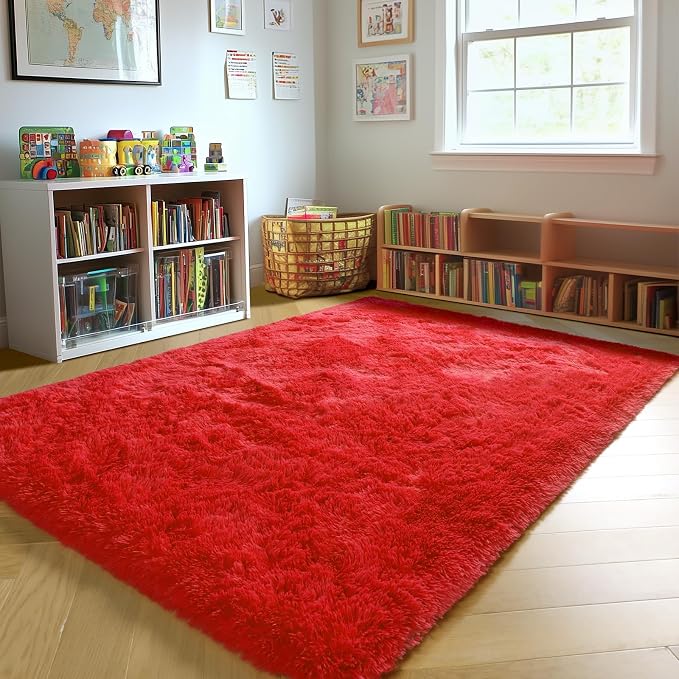 Red Area Rugs for Bedroom Living Room, Fluffy 4x6 Indoor Bedside Floor Throw Rug - Image 8