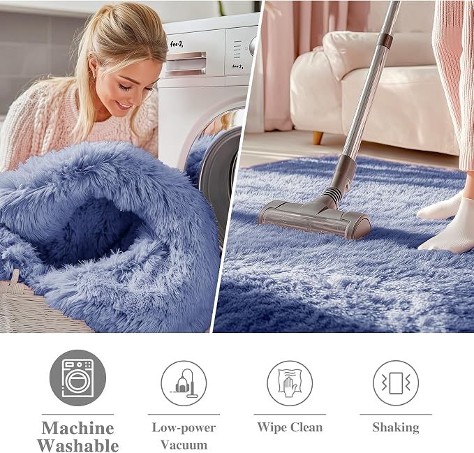 OLANLY Denim Blue Round Rugs for Bedroom - Image 3