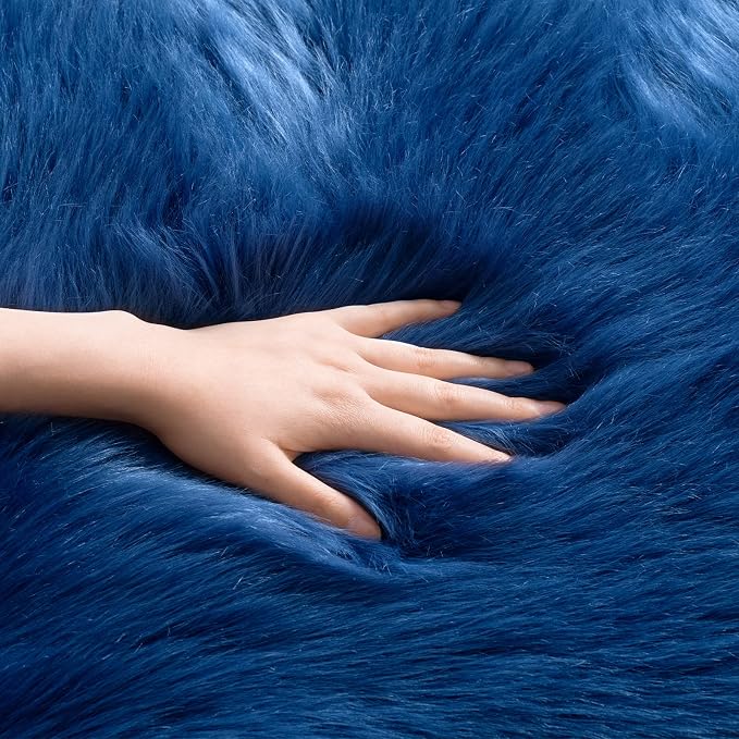 SERISSA 2x6 Fluffy Dark Blue Faux Fur Area Rug - Image 4