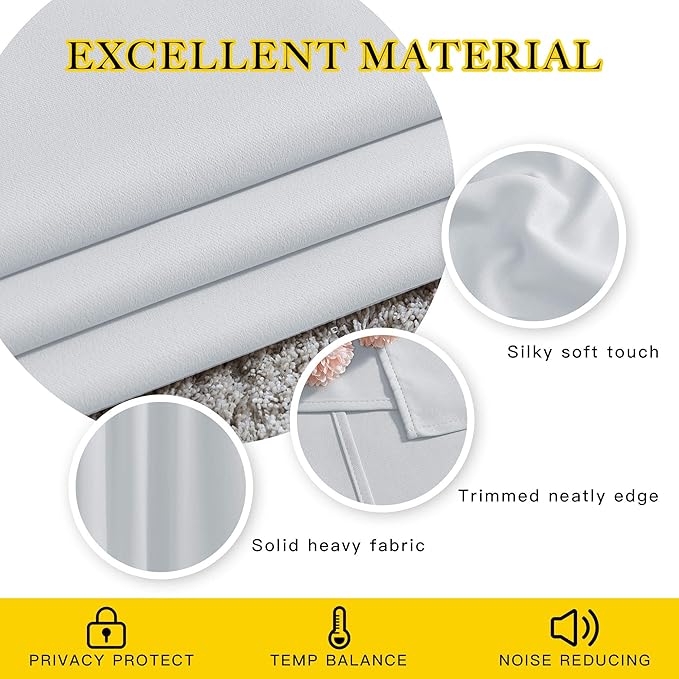 NICETOWN Room Darkening Curtains for Living Room - Easy Care Solid Thermal Insulated Grommet Curtains/Panels/Drapes for Bedroom (2 Panels, 66 by 66, Greyish White)