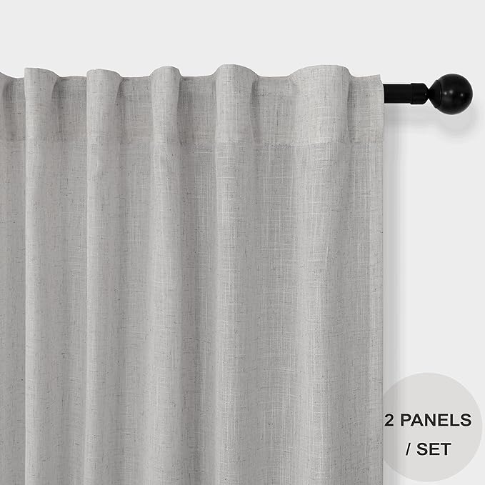 Grey Curtains 38 Inch Wide for Bedroom 2 Panels Rod Pocket Back Tab Loops Semi - Image 3