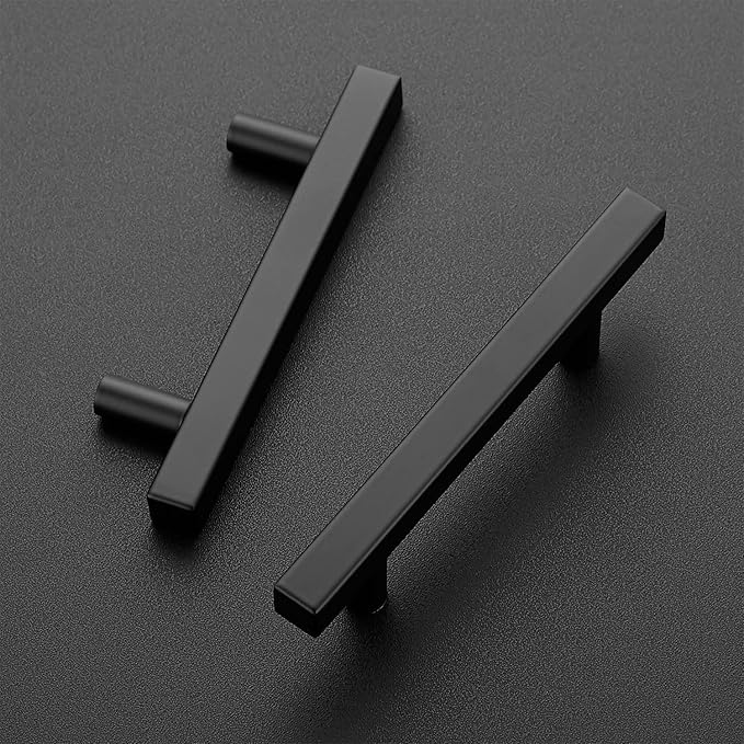 Ravinte Black Cabinet Handles 5 Pack 3-3/4 inch Matte Black Square Cabinet Pulls Kitchen Hardware 6 inch Overall Length Kitchen Drawer Pulls