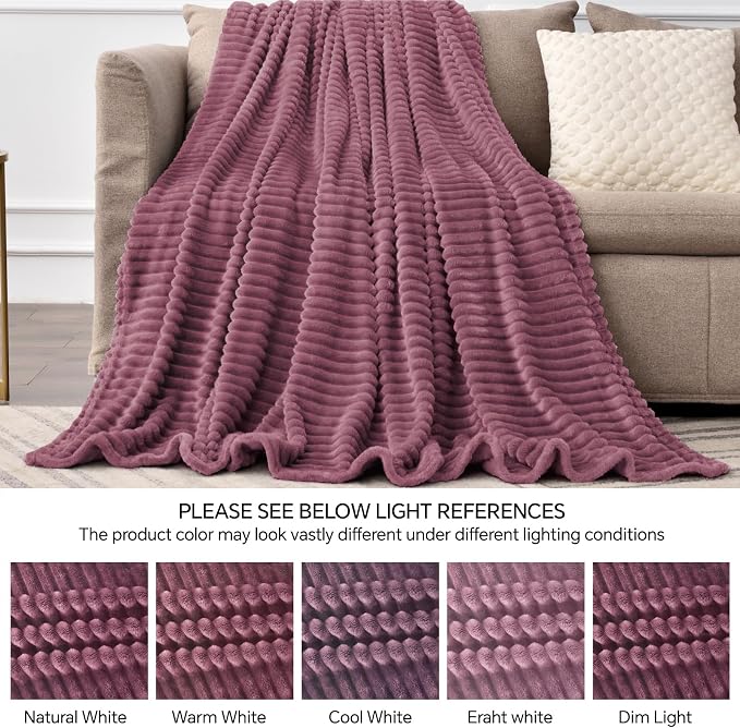 BEDELITE 3D Ribbed Jacquard Plum Fleece Twin Blanket - Image 5