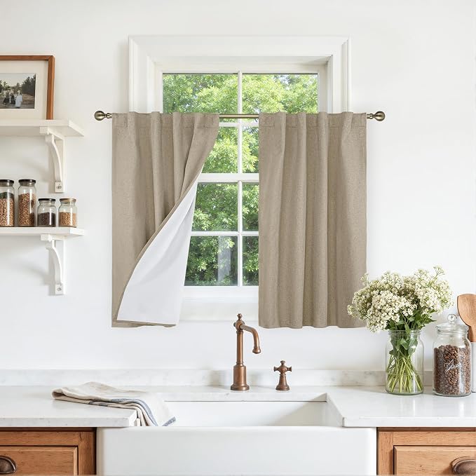 Short Linen Blackout Curtains 30 Inches by LAMIT