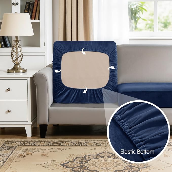 Hokway Velvet Couch Cushion Covers Water Resistant Seat Covers Stretch Sofa - Image 5