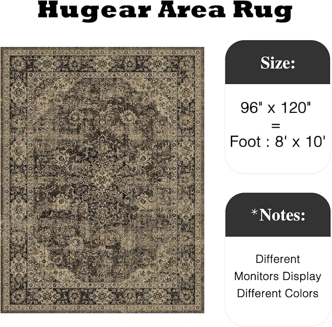 8x10 Brown Retro Floral Washable Area Rug - Image 2