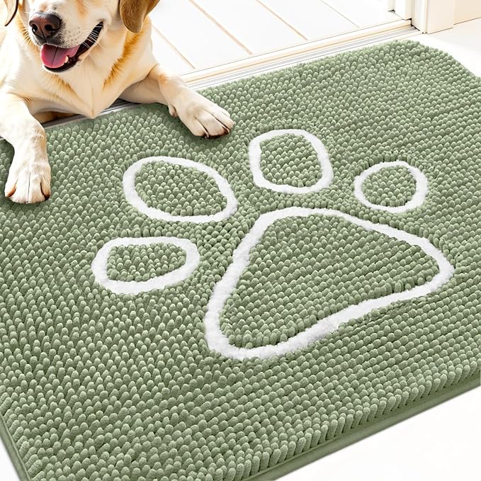 OLANLY Dog Door Mat for Muddy Paws 32x20, Paw Print Design Chenille Mud Mat | by OLANLY