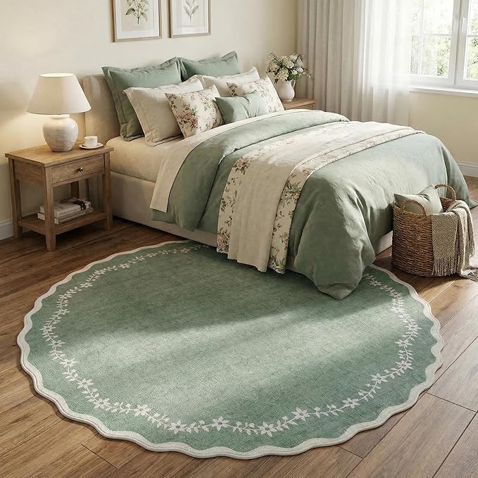 GarveeHome Round Rugs 4ft Scalloped Washable Small Circle Rug - Image 3