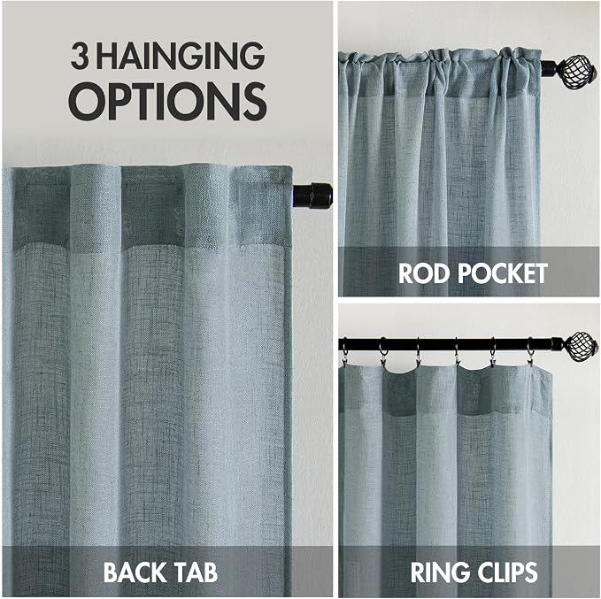 MIULEE Dusty Blue Linen Curtains 52x72 Inch 2 Panel - Image 2