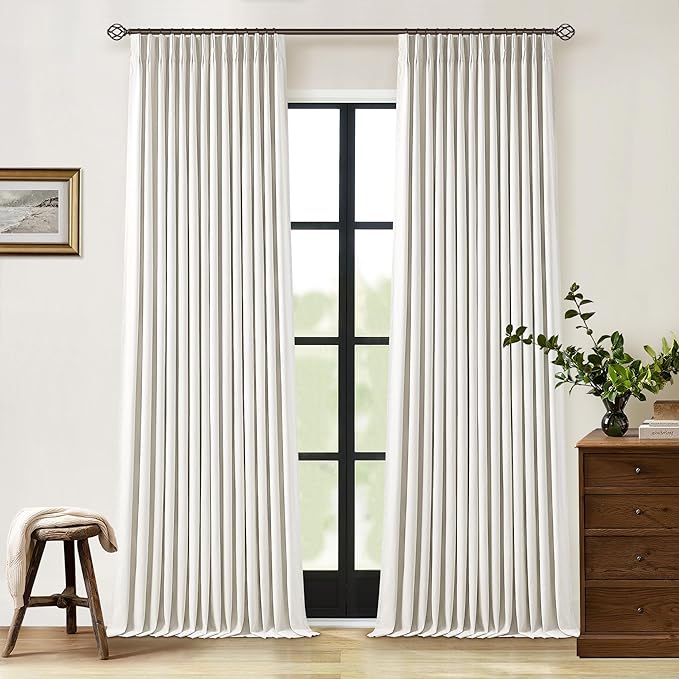 Natural Cream Pinch Pleated Full Blackout Curtains 100 Inches Long 2 Panels | - Image 7