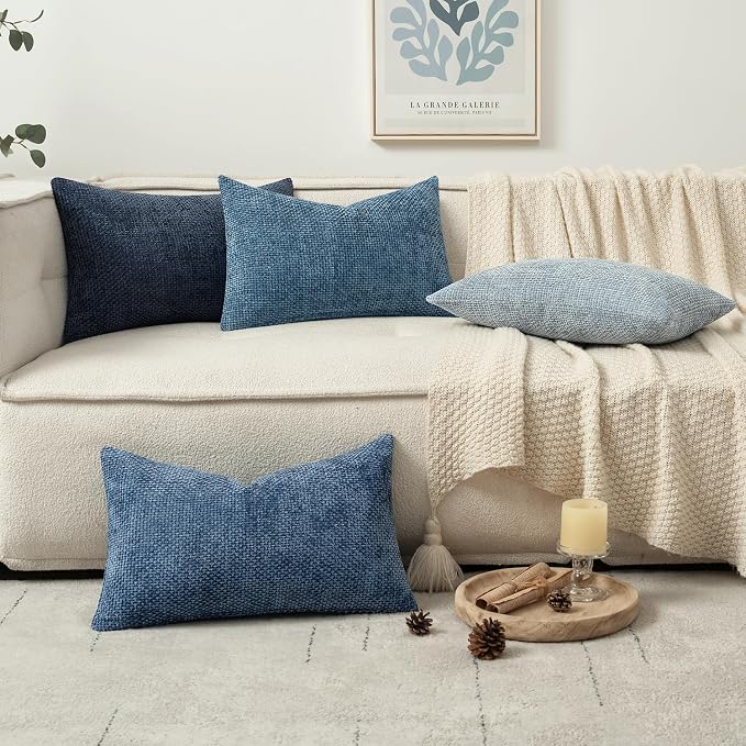 MIULEE Decorative Chenille Lumbar Pillow Covers Blue Series 12x20 | Pack of 4 - Image 5