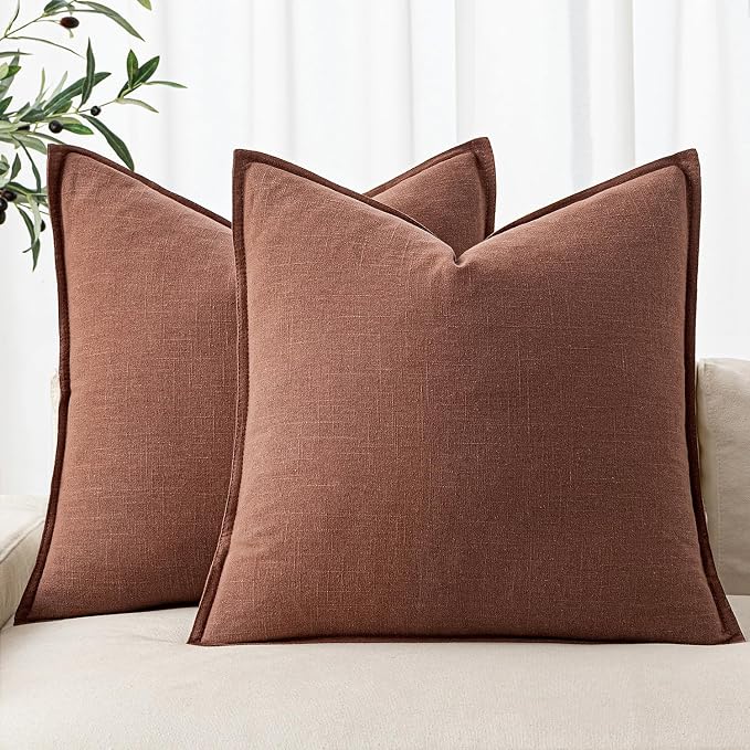 MIULEE Decorative Linen Pillow Covers 18x18 Inch Rust Red | Boho Farmhouse​ by MIULEE
