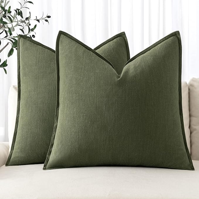 MIULEE Decorative Linen Pillow Covers 20x20 Inch Dark Olive Green | Boho by MIULEE