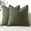MIULEE Decorative Linen Euro Sham Pillow Covers 26x26 Dark Olive Green | Boho by MIULEE