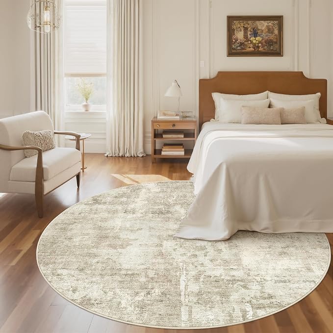 Soalmost Abstract 6x6 Round Rug 6ft Circle Living Room Rugs, Low Pile Stain - Image 4
