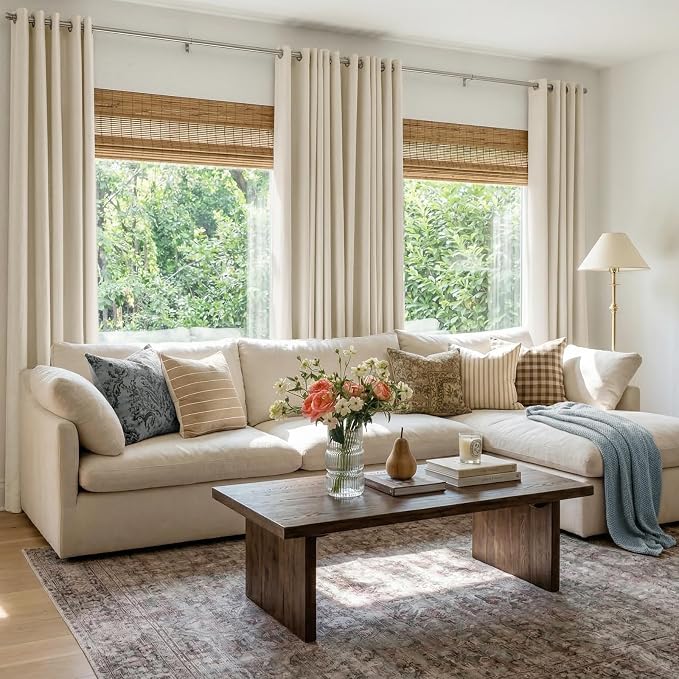 100% Blackout Linen Textured Curtains 90 Inch Long, Butter Cream | 100% - Image 5