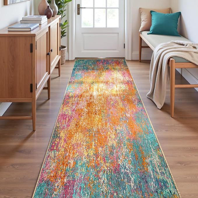 RELEANY Washable Runner 2'x8' Abstract Area Rug by RELEANY