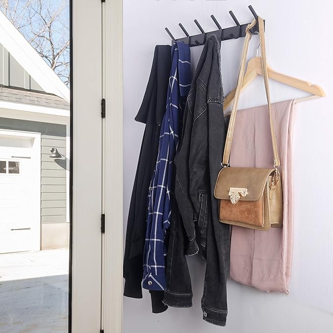 WEBI Coat Rack Wall Mounted,5 Coat Hooks for Hanging Coats,Heavy Duty Metal Double Hook Rack Hook Rail Wall Coat Rack with Hooks Coat Hanger Wall Mount for Clothes Entryway Jacket,Black