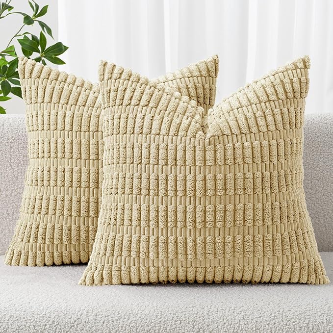MIULEE Corduroy Decorative Throw Pillow Covers 20x20 Beige Pack of 2 | Soft by MIULEE