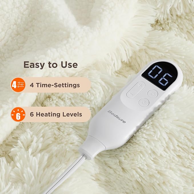 Bedsure Faux Fur Heated Blanket Throw Blanket, Fast Heating Fluffy Electric - Image 4