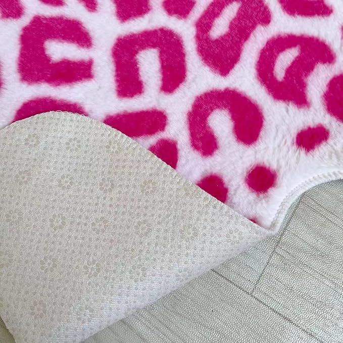 Huichenxing2021FURSTORE Pink Faux Cowhide Leopard Non-Slip Rug 3.3x2.95ft | - Image 3