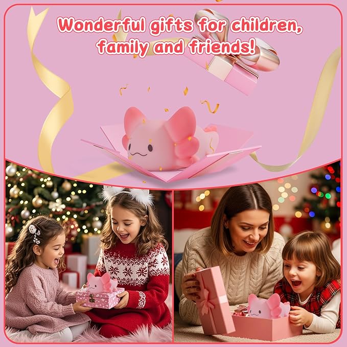 ZKLiLi Axolotl Kids Night Light,Squishy Cute Lamp Dimmable Childrens Night Light Gifts for Baby with Timer & 16 Colors,Rechargeable Bedroom Smart LED Bedside Lamps Toddler Night Light