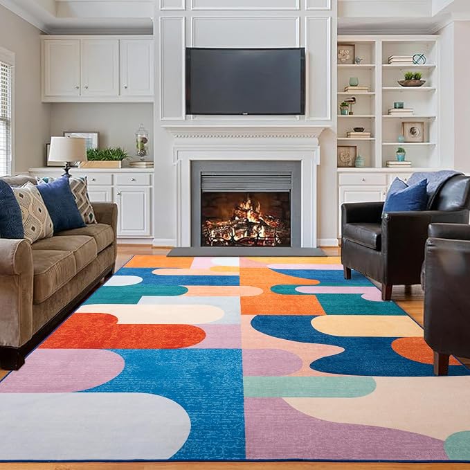 Ompaa Living Room Rug 5x8 Candy Area Rug Machine Washable Rug Non Slip Indoor - Image 2