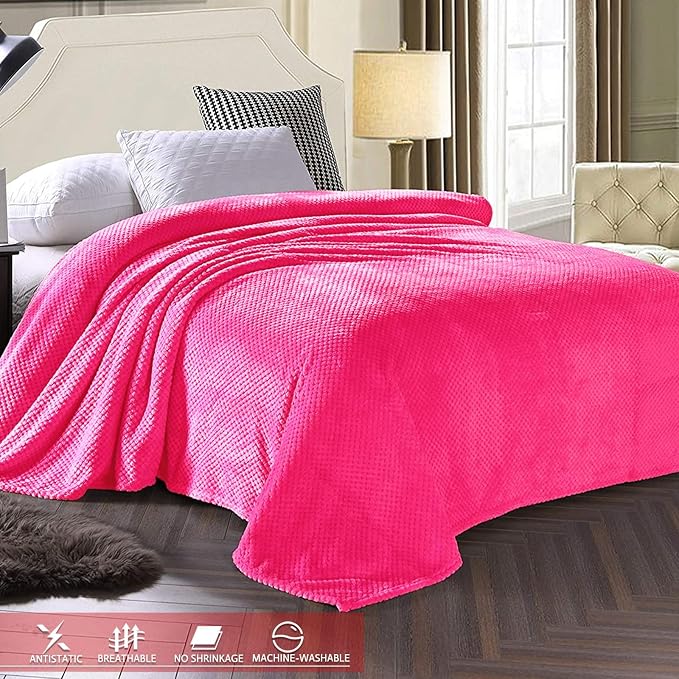 Exclusivo Mezcla Soft Waffle Fleece Bed Blanket King Size, Hot Pink | - Image 3