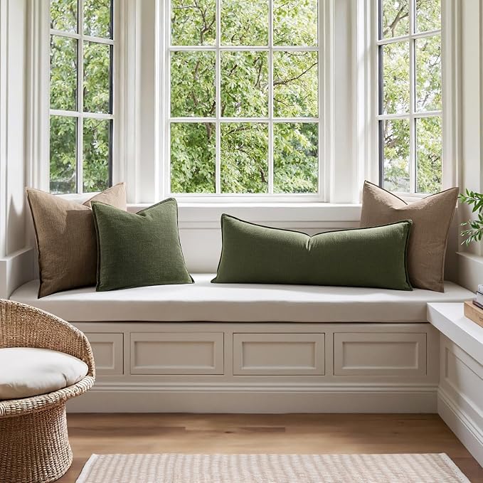 MIULEE Decorative Linen Lumbar Pillow Cover 14x36 Inch Dark Olive Green | Boho - Image 5