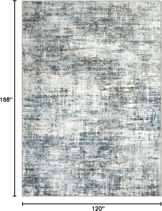 10x14 Area Rugs for Living Room: Washable Abstract Blue Multi Carpet | Non-slip - Image 2