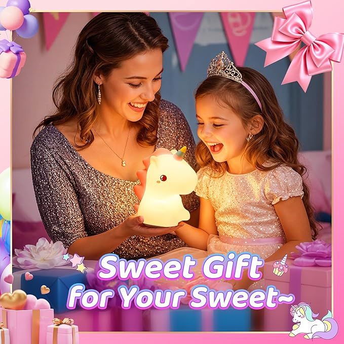 Unicorn Toys, Night Light for Kids Night Light,16 Colors+Silicone+Dimmable+12 Hours Use Nightlight for Kids Room,Unicorn Toys for Girls Age 4-6, Christmas Gifts for Baby,Adults,Toddler Girl Room Decor