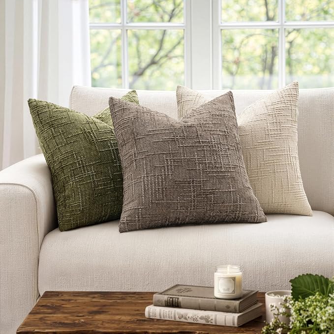 MIULEE Chenille Textured Throw Pillow Covers Taupe Grey 18x18 Set of 2 | Slubby - Image 4