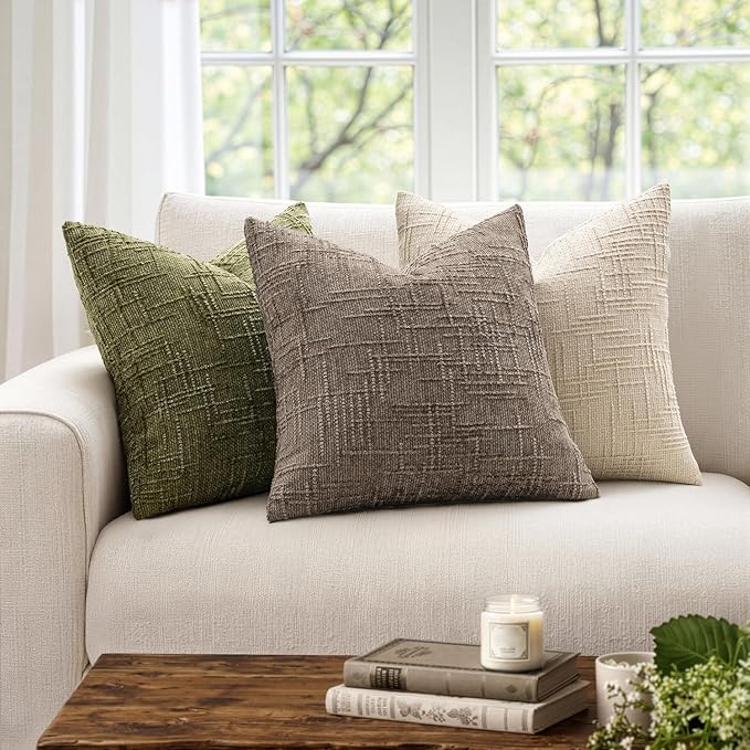 MIULEE Chenille Textured Throw Pillow Covers Taupe Grey 20x20 Set of 2 | Slubby - Image 4