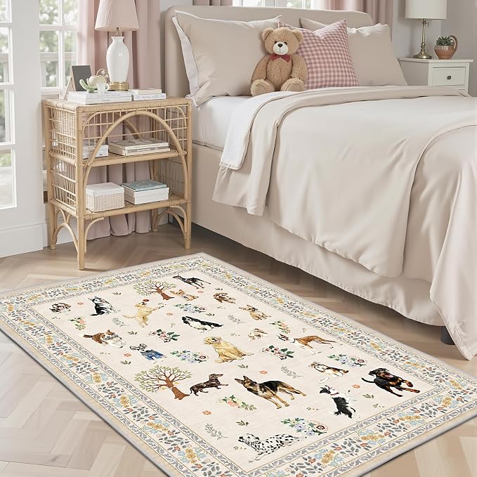 Beige Area Rug 3x5 for Bedroom Entryway Dog Animal Rug | Ultra-Thin; Soft; Non by WelcometoBabovid