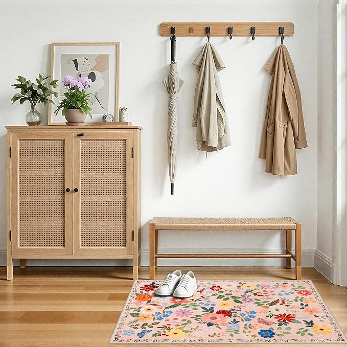 PLHXFR 2x3 Small Entryway Rug: Floral Washable Indoor Soft Carpet Beige | - Image 5