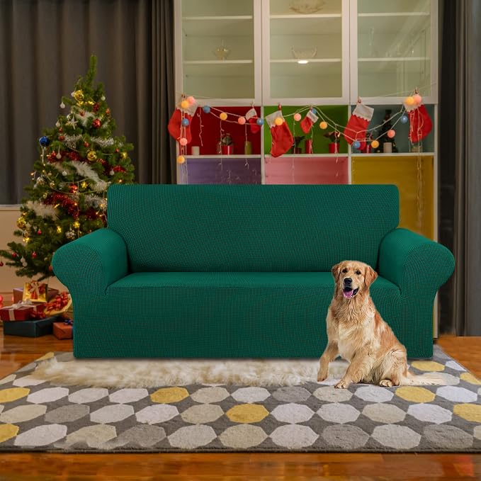 Stretch Loveseat Couch Cover, 2 Cushion Couch Slipcover, Hunter | 1-Piece - Image 2