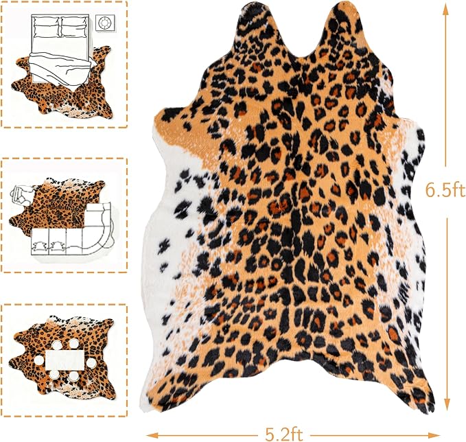 Huichenxing2021FURSTORE Faux Fur Leopard Cheetah Print Rug Brown 5.3x6.7ft | - Image 2