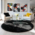 Amdrebio Black Large Furry Round Rug 7Ft by Amdrebio