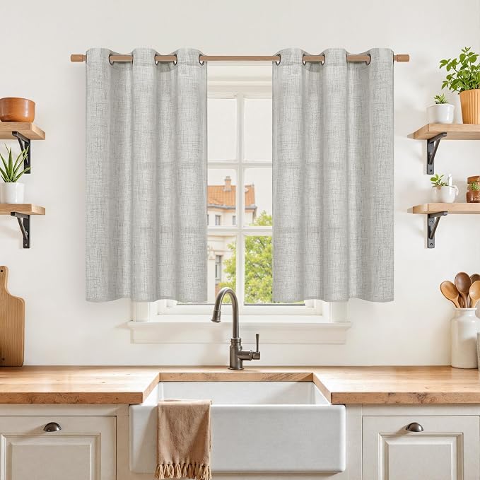 YoungsTex Light Grey Linen Curtains 40 Inch Length by YoungsTex