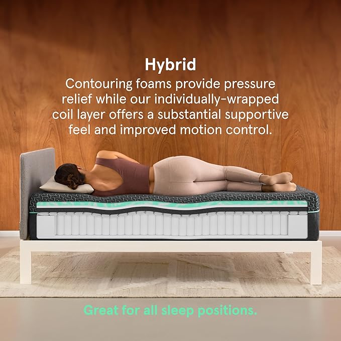 Tuft & Needle Kin Medium Plush 10" Twin Hybrid Mattress, Cooling, Pressure Relief, and Individually-Wrapped Coils, 100 Night Trial, Fiberglass-Free, CertiPUR-US, 10-Year Limited Warranty