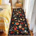Floral Washable 2x6 Area Rugs Runner Entryway Hallway Black | Flower Carpet by RELEANY