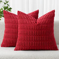 MIULEE Corduroy Decorative Throw Pillow Covers 18x18 Red Pack of 2 | Soft Boho by MIULEE