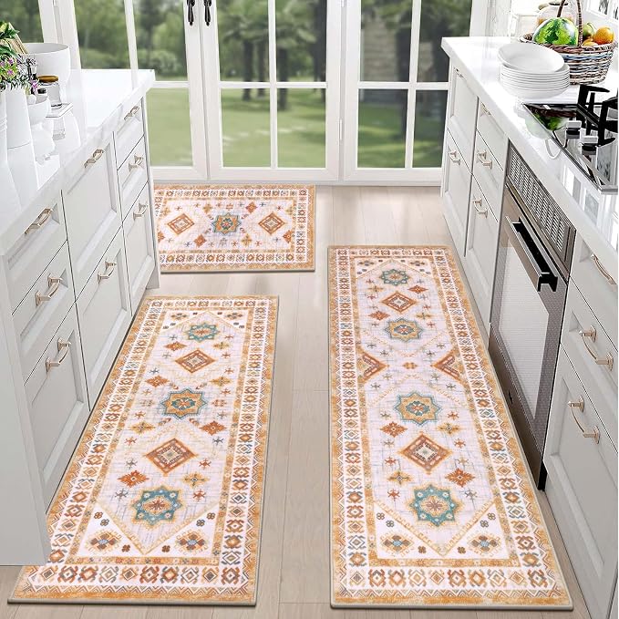 HEBE Boho Kitchen Rugs Set of 3, Non Slip Washable Kitchen Mats - Image 3