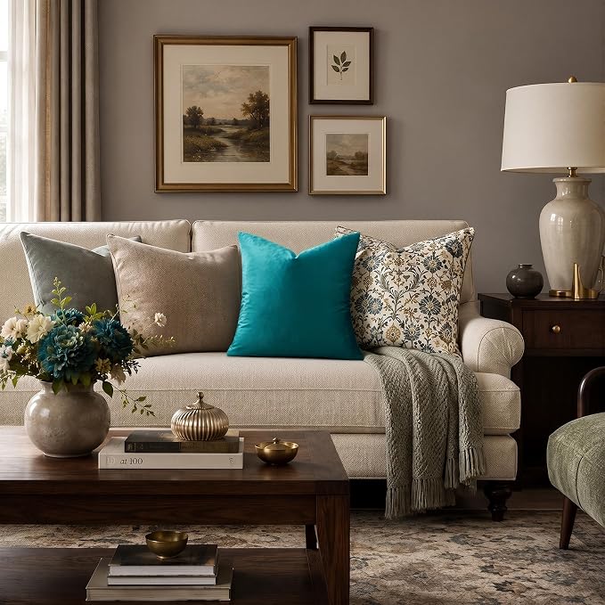 GIGIZAZA Teal Velvet Pillow Covers 20x20 Decorative Pillows Pack of 2 | Blue - Image 2