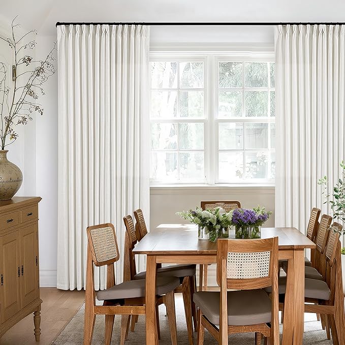 Beige White Pinch Pleated Linen Curtains 2 Panels 108 Inches Long | 400GSM - Image 6