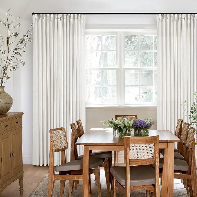 Off White Linen Pinch Pleated Curtains 80 Inches Long 2 Panels | Beige White - Image 6