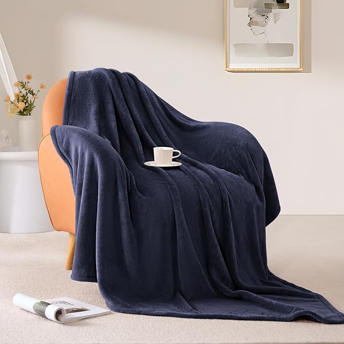 BEAUTEX Fleece Throw Blanket for Couch Sofa or Bed Throw Size, Soft Fuzzy Plush Blanket, Luxury Flannel Lap Blanket, Super Cozy and Comfy for All Seasons (Navy Blue, 50" x 60")