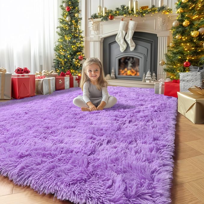 Amdrebio Purple Fuzzy Plush Area Rug 5x7 by Amdrebio
