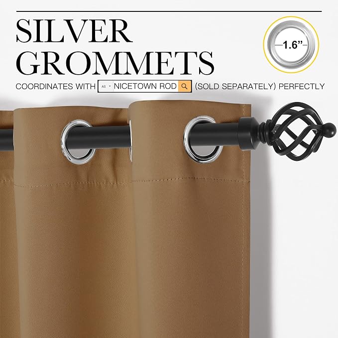 NICETOWN Gold Brown Sleek Blackout Curtains 48 inches Length - Image 2